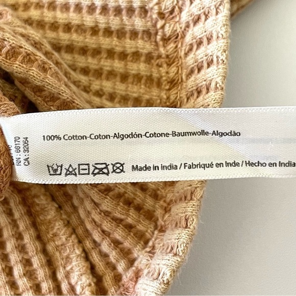 Free People One Tasha Thermal Waffle Knit Lace Up Puff Sleeve Top Dark Yellow XS - Picture 9 of 15